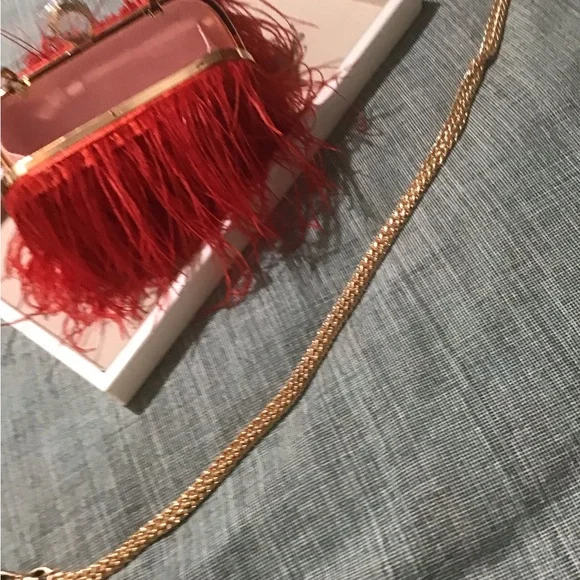GORGEOUS GORGEOUS Red Ostrich Feather evening bag.Brand New See All Pics.🌹🍄🌹 - Picture 8 of 13